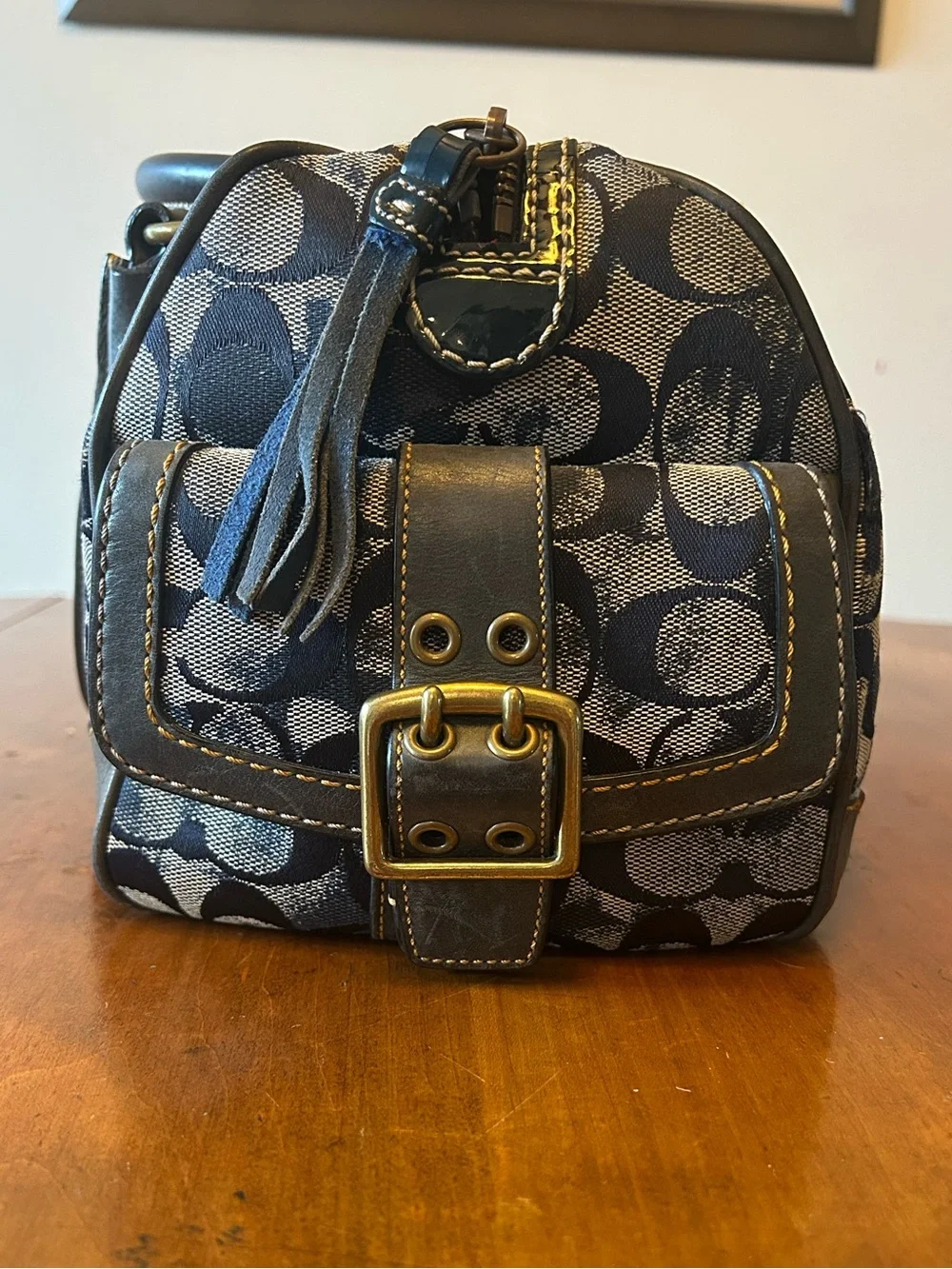 Coach Vintage Y2K Denim Signature Soho Boston Bag Wallet Blue Suede Leather 2186